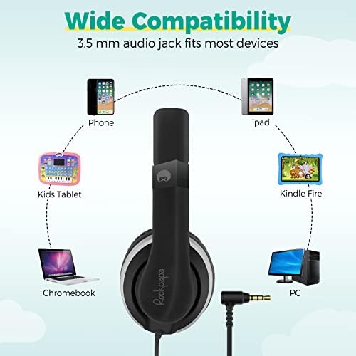 Rockpapa HS20 Kids Wired Headphones – Super Lightweight & Foldable Design with Integrated Microphone, Perfect for School, Travel & Entertainment – Compatible with Tablets & Smartphones, Stylish Black & Orange for Ages 3-15, Ideal for Learning, Play, and Hands-Free Communication