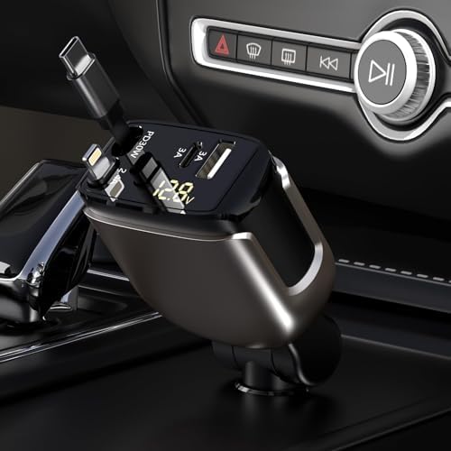Ultimate Retractable 4-in-1 Car Charger – Fast Charging Solution with 2.6 ft Cable, Dual USB-C & Phone Compatibility for i Phone 16/15 Pro Max, Galaxy, Pixel – Essential Travel Accessory for Multi-Device Power Needs