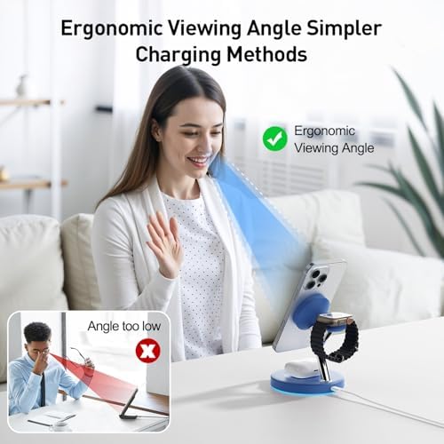 2025 Premium 3-in-1 Wireless Charging Station for i Phone 16, 15, 14, 13, 12 – Mag-Safe Compatible Charger Stand for Air Pods and i Watch – Fast, Efficient Power Hub with Sleek Design and Overcharge Protection for Home or Travel