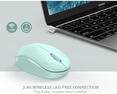 Light Blue Wireless Mouse – Ultra-Quiet 2.4 GHz Noiseless Computer Mouse with USB Receiver for Seamless Windows Experience – Portable, Ergonomic Design for Home, Office, or Travel