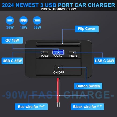 3-Port 12 V RV USB Charging Station – 2 PCS Dual PD3.0 & QC3.0 Quick Charge Adapter for Enhanced Automotive Power Supply – Ideal for RVs, Boats, Motorcycles & Trucks – Fast, Reliable, and Wall-Mountable Solution for All Your Devices
