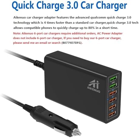 Aikenuo 90 W AC Power Adapter for 6-Port USB Car Charger – Enhanced Smart Charge Technology with Multi-Safety Protection for Home and Travel Use – Compatible with Aikenuo 6-Port Car Charger (ASIN: B0779 D7 DFG) – Ultimate Power Solution with Global Warranty and Reliable Performance