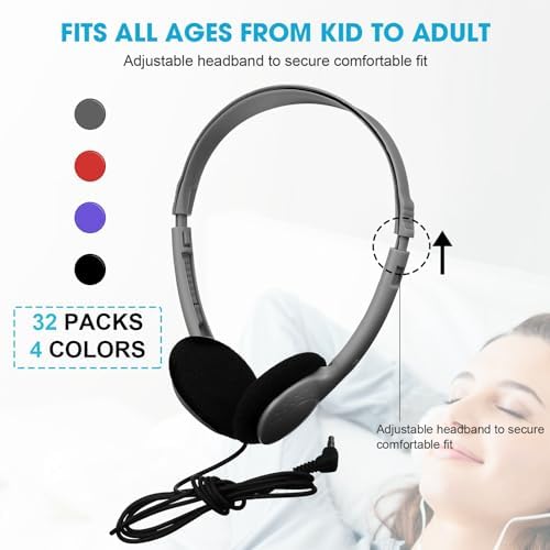 Transform Your Classroom Audio with Konohan 30 Pack Kids Headphones – Adjustable Wired Headset for Enhanced Learning, Lightweight Comfort, and Durable Design for All Ages – Perfect for Educational Use with 3.5 mm Jack Compatibility