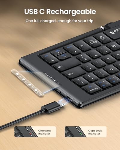 Proto Arc Portable Bluetooth Foldable Keyboard – Travel-Friendly Compact Design with PU Leather Cover for i Pad, i Phone, and Tablets – Rechargeable Wireless Mini Keyboard for Effortless Typing on the Go – Gray