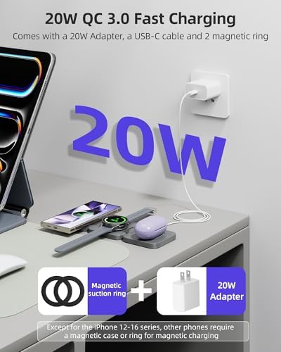 Portable 3-in-1 Wireless Charging Station for Samsung Devices – Foldable and Fast-Charging Travel Stand for Galaxy S24 Ultra, S23, S22, Note 20, Z Fold/Flip 6/5, Galaxy Watch Ultra 7/6/5 & Galaxy Buds – Sleek Gray Design for Maximum Compatibility and Efficiency