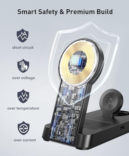 Magnetic 3-in-1 Wireless Charging Station for i Phone 12-16, Apple Watch & Air Pods – Portable Foldable Charger with Fast Charging, Space-Saving Design, and Smart Safety Features for Home, Office, and Travel – Perfect Gift for Tech Lovers