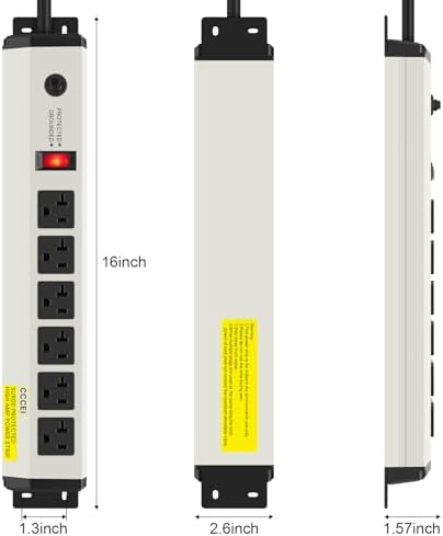 CCCEI 12 Gauge Heavy Duty 20 Amp Power Strip Surge Protector with 6 Outlets and 4800 Joules – Industrial Metal Power Strip with 6 FT Extension Cord for Garage and Workshop Use – Reliable Surge Protection for High-Demand Appliances and Tools