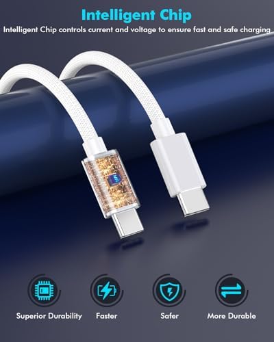 Power Up with the Ultimate 100 W USB-C Charger Bundle: Dual USB-C Ports with 140 W 6 FT Braided Cable for Fast, Simultaneous Charging of i Phone 16/15, i Pad Pro, and Mac Book – Experience Intelligent Protection for Safe Use and Travel-Ready Convenience – Maximize Charging Efficiency and Minimize Downtime with Our High-Performance 3-Port Adapter – Perfect for Home, Office, and On-the-Go Charging Needs – Universal Compatibility Ensures Fast Charging for All Your Devices – Stay Connected and Powered Up Anytime, Anywhere!