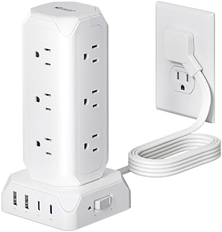 Maximize Your Charging Efficiency with the SUPERDANNY Power Strip Tower Surge Protector – 9 Outlets & 4 USB Ports, 10 Ft Extension Cord, 1080 Joules Surge Protection, Grounded Safety Design for Home and Office Use – Stylish Black Desktop Charging Station for Clutter-Free Solutions