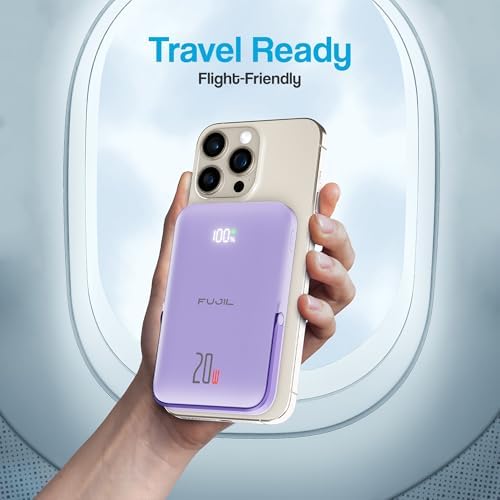10,000 m Ah Magnetic Power Bank with Metal Kickstand, Ultra-Fast 20 W Charging, LED Battery Indicator, USB-C & Mag Safe Compatibility – Ideal for i Phone 15/14/13/12 Pro Series and Android Devices, Lightweight Design for On-the-Go Convenience