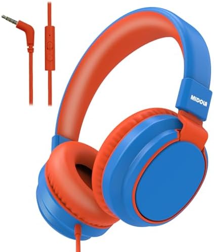 MIDOLA Kids Over-Ear Headphones: Safe Audio Experience with Noise Limitation, Foldable & Travel-Friendly Design, Custom Volume Control (85/110 d B), Built-In Microphone, and AUX Compatibility for School, Gaming, and Family Adventures in Sleek Black