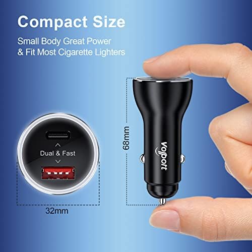 VOLPORT 39 W USB-C Car Charger with Quick Charge 3.0 & 3.3 ft Type C Cable – Fast Dual Port Power Delivery for i Phone 14/13/12/11 Pro Max, Samsung, Google Devices – Compact Vehicle Adapter for On-the-Go Charging Efficiency