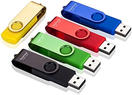 Vibrant 32 GB USB Flash Drive 5-Pack – High-Speed Rotating Memory Sticks with LED Light for Effortless Data Backup and Transfer in Gold, Black, Green, Red, and Blue – Perfect for Personal, Educational, and Professional Use