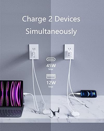 High-Speed 65 W Ga N USB-C Charger with 6.8 FT Silicone Cable – Compact Travel Wall Charger for Mac Book, i Phone Pro Max, i Pad, Air Pods & Samsung Galaxy S24/S23/S22 – Ultimate Fast Charging Solution with Enhanced Power Delivery and Safety Features