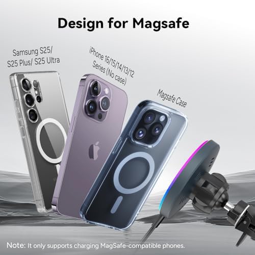 Mag Safe Car Mount Charger for i Phone 12-16 Pro Max | 15 W Fast Wireless Charging Magnetic Phone Holder | Durable Zinc Alloy Construction | Sleek Cool Grey | Effortless Air Vent Installation for Ultimate Convenience and Stability