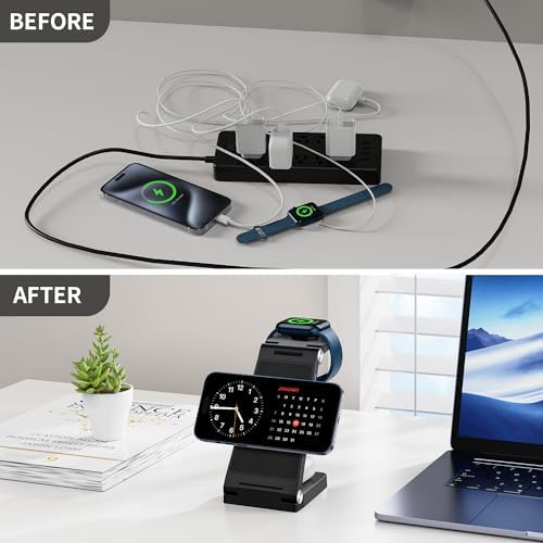 2025 Portable 3-in-1 Mag-Safe Fast Charging Station for i Phone, Apple Watch & Air Pods – Ultimate Travel Charger with Magnetic Design, Integrated Light, and Enhanced Compatibility for Modern Users – Ideal Gift for Tech Lovers