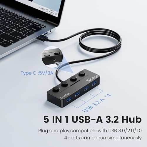 Revolutionize Your Connectivity with the Qeefun 4-Port USB 3.0 Hub – High-Speed 5 Gbps Data Transfer, Individual LED Power Switches, and 2 ft Extension Cable for Ultimate Flexibility – Perfect USB Splitter for Laptops, PCs, i Macs, and More! Enhance Your Workspace Efficiency and Control Multiple Devices Effortlessly!