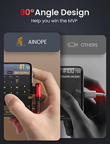 AINOPE Right Angle USB C Cable – 2-Pack (10 ft + 10 ft) Fast Charging 3.1 A Nylon Braided Charger for Enhanced Device Compatibility, Ideal for Gaming and Multitasking, Durable Black Design