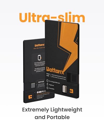 Ultra-Slim Power Card Portable Charger – Pre-Charged Emergency Power Bank for Fast Charging Android & i Phone Devices, Credit Card Size External Battery for Everyday Carry and On-the-Go Use, Enhanced Lightning & USB C Compatibility