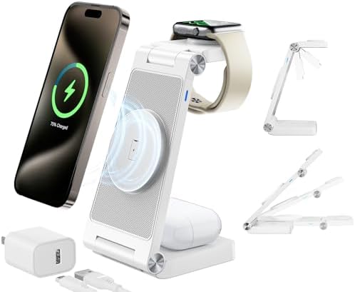 Revolutionize Your Charging Routine with the 3-in-1 Magnetic Wireless Mag-Safe Charging Station for i Phone 16, 15, 14, 13, 12 Pro Max Plus, Apple Watch, and Air Pods Pro – Fast Max Charging in a Compact, Stylish Black Design for Enhanced Efficiency and Device Organization