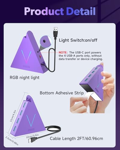 Maximize Your Device Connectivity with the Stylish Dark Purple USB C Hub Tower – 4-Port Splitter Adapter Featuring 2 FT Cable for Mac Book, i Mac, and Surface – High-Speed USB 3.0 Hub for Effortless Multi-Device Management and Enhanced Productivity