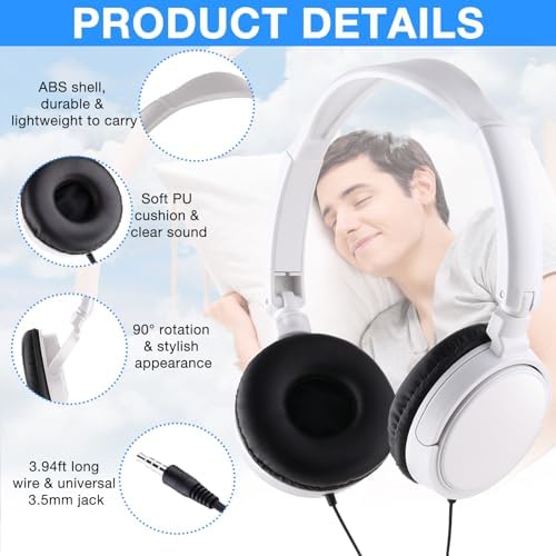 Yunsailing 18-Pack Adjustable Over-Ear Headphones for Students – Durable and Hygienic Wired Classroom Audio Solution with Individually Wrapped Earbuds for Optimal Learning Engagement (Black)