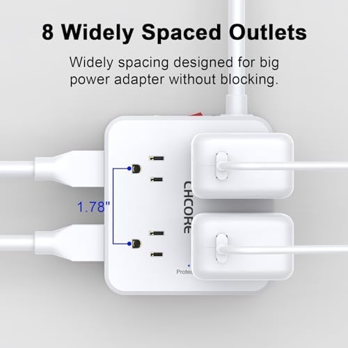 CHCORE 5 Ft Surge Protector Power Strip – 8 Outlet Power Hub with 4 USB Ports (2 USB-C) for Rapid Charging, Flat Plug Design for Space-Saving Convenience in Home and Office, ETL Certified for Enhanced Safety and Performance