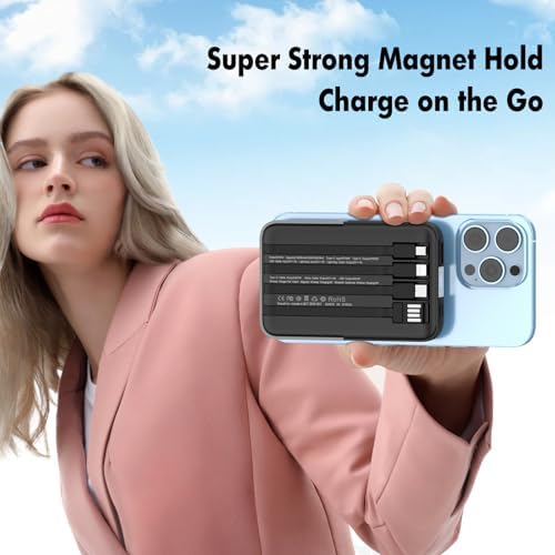 Ultimate 3-in-1 Wireless Portable Charger 10000 m Ah – Magnetic Power Bank with Built-in Cables and LED Display for i Phone 15/14/13/12, Apple Watch, Air Pods – 22.5 W Fast Charging, Enhanced Compatibility for On-the-Go Power Solutions