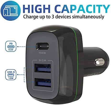 High-Speed USB-C Car Charger for Microsoft Surface Pro & Laptop – Dual Port Multi-Device Charging with 45 W Max Output, Compatible with Surface Book, i Pad, i Phone, Nintendo Switch – Safe and Efficient Power Solution for On-the-Go Users
