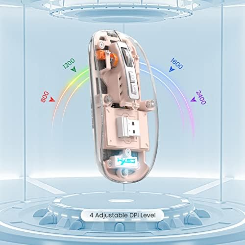 Sleek A.JAZZ Wireless Bluetooth 5.1 & 2.4 G Mini Mouse – Lightweight, Rechargeable, and Silent for Ultimate Focus in Office, PC, Mac, and i Pad Use – Stylish Transparent Design with Nano USB-C Receiver for Enhanced Compatibility and Performance
