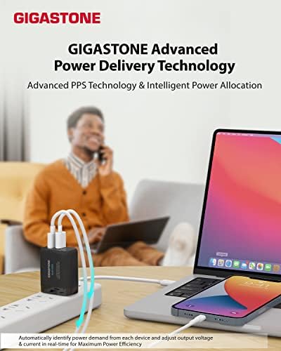 Gigastone 65 W Ga N USB C & A Charger 3-Pack – High-Speed Dual Port Wall Charger with Intelligent Power Allocation, Foldable Travel Design for Mac Book Air/Pro, Dell XPS, i Pad, i Phone 16/15, Galaxy S24 – Optimal Charging Efficiency and Portability