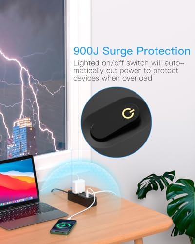 5 Ft Versatile Power Strip with 6 AC Outlets & 3 USB Ports, including USB-C – Compact Flat Plug Extension Cord for Efficient Charging in Dorm Rooms, Travel, and Home Offices – Surge Protector for Enhanced Device Safety and Connectivity