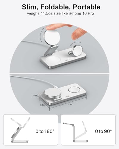 Versatile Foldable 3-in-1 Wireless Charging Station for Apple Devices – Mag Safe Compatible Charging Dock for i Phone 16, 15, 14, 13, 12, Air Pods Pro, and Apple Watch Ultra – Fast, Efficient, and Compact Design in Sleek White Finish