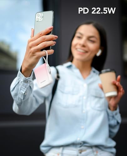 Ultra-Compact 10,000 m Ah Mini Power Bank – Fast Charging 20 W Dual Device Charger with Built-In Cables for i Phone, Samsung, Google & More – Perfect Travel Companion for On-the-Go Power Needs