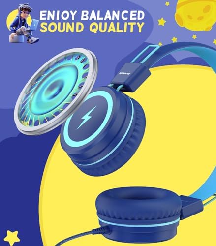 Kid-Friendly USB Type C Headphones with LED Lights – Safe Volume Limiter (85 d B/94 d B) for School Use, Foldable On-Ear Design for Comfort and Portability, Integrated Microphone for Learning and Gaming Fun – Perfect for i Pad and More