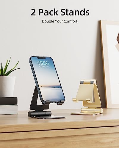 Nulaxy 2 Pack Dual Folding Cell Phone Stand, Fully Adjustable Foldable Desktop Phone Holder Cradle Dock Compatible with Phone 16 15 14 13 12 Pro Xs Xs Max Xr X 8, All Phones, Black & Silver – Enhanced Compatibility and Speed