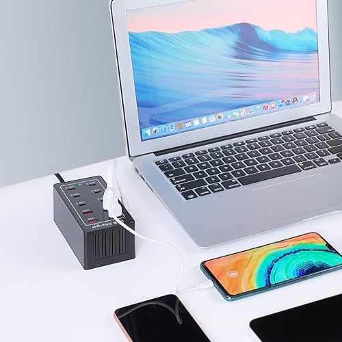 High-Powered 65 W 10-Port Charging Hub – 6 USB-C & 4 USB-A Ports for Fast, Efficient Charging of i Phone 16 Pro, Mac Book Pro/Air, i Pad Pro – Compact Desktop & Wall-Mount Design with Safety Features for Home Office Optimal Performance