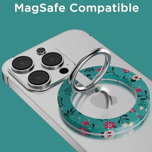 for MagSafe Phone Grip, Magnetic Phone Ring, Compatible with MagSafe Ring Holder with Adjustable Stand for iPhone 15/14/13/12 Series, Floral Green – Enhanced Compatibility and Speed