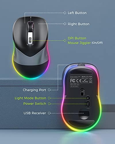 PEIOUS Rechargeable Wireless Jiggler Mouse – Effortless Laptop Companion with Undetectable Movement & On/Off Control for Continuous Workflow – Sleek Black & Grey Design for Enhanced Productivity
