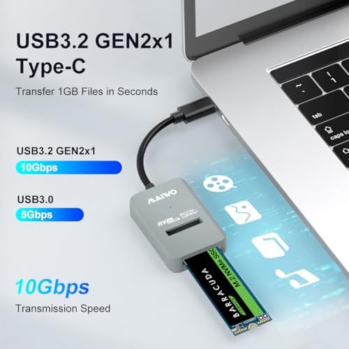 MAIWO Tool-Free M.2 NVMe SATA SSD to USB-C Adapter – 10 Gbps High-Speed Docking Station with UASP & Trim Support, 8 TB Capacity, Ultimate Storage Expansion for Professionals and Creatives