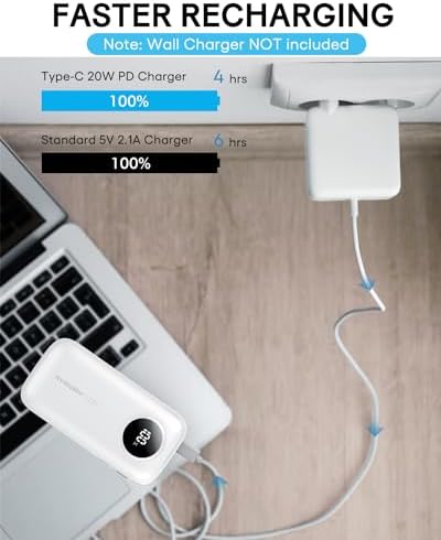 Ayeway Ultra-Compact 10,000 m Ah Portable Power Bank with Integrated Charging Cable – Fast USB C Battery Pack for i Phone, Samsung, and 5 V Heated Vests – Lightweight, Multi-Device Charging Solution for On-the-Go Connectivity