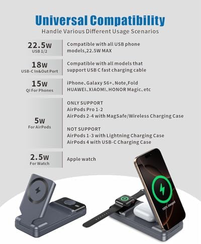 Ultimate 23800 m Ah Wireless Charging Stand for i Phone 16/15/14/13/12/11 Pro Max & 8 Plus – Fast 22.5 W Power Bank with LCD Display, Portable & Foldable Design for Maximum Convenience and Efficiency