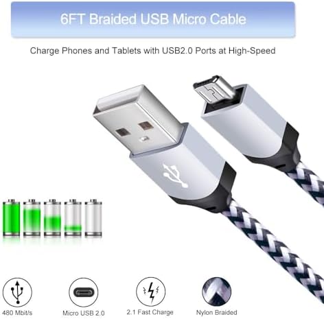 High-Performance Android Phone Charger Set: 4-Pack Micro USB Fast Charging Adapters with 6 ft Nylon Braided Cords for Samsung Galaxy S7, S6 Edge, Note 5, Moto G Series, and HTC – Durable, Tangle-Free Power Solution for Home & Travel