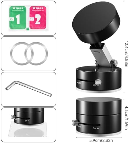 360° Vacuum Magnetic Phone Holder, Suction Cup Phone Mount, Foldable Strong Magnetic Cell Phone Holder for Car/Gym/Mirror/Smooth Surface, Compatible with Magsafe iPhone – Enhanced Compatibility and Speed