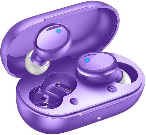 Lanteso Bluetooth 5.3 True Wireless Earbuds – Lightweight Sports Headphones with 48-Hour Playtime, Deep Bass Sound, Built-In Mic for Hands-Free Calls, Stylish Purple Finish for Active Lifestyles – Exceptional Comfort and Immersive Audio Quality