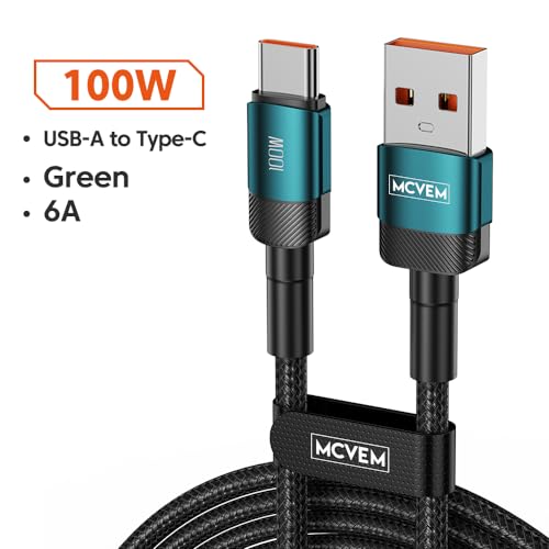 Ultra-Fast 100 W USB A to C Braided Charging Cable – 3.3 ft Durable USB to USB C Connector for i Phone 15, Android Devices, and i Pads – High-Speed Data Transfer with Stylish Blue Metal Ends for Enhanced Compatibility