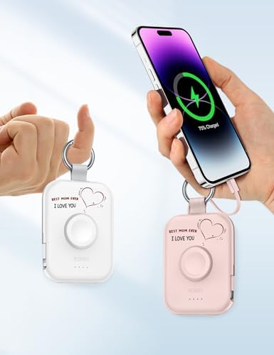 Compact RORRY 5000 m Ah Portable Charger Power Bank with Integrated Cables – Sleek Keychain Battery Pack for i Phone 16/15/14/13/12 and Apple Watch Ultra Series, Ultimate Travel Companion with Fast Charging and Modern Design