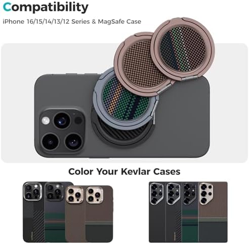 Revolutionize Your i Phone Experience with BENKS Armor Pop Magnetic Grip & Stand – 360° Rotatable Kevlar Phone Holder for Mag Safe, Perfectly Compatible with i Phone 16/15/14/13/12 Series, Ultimate Stability and Style for Everyday Use