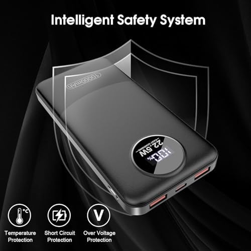 Advanced 10,000 m Ah Portable Charger with 22.5 W Fast Charging – USB-C Power Bank for i Phone 16/15/14/13/12 & Samsung S22/S21 – PD 3.0 & QC 4.0 Compatible with LED Battery Display – Lightweight Multi-Device Power Bank for Travel & Daily Use