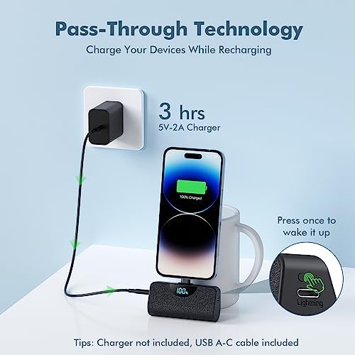 Ultra-Compact 5200 m Ah Power Bank for i Phone – 20 W PD Fast Charging Mini Portable Charger for i Phone 14 Pro Max/14/13/12/11/XR/X/8/7/6/SE – Lightweight Battery Pack with Intelligent Charging Technology for On-the-Go Power